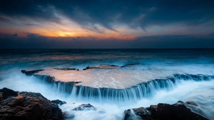body of water nature landscape sky clouds sea rock waves 2k