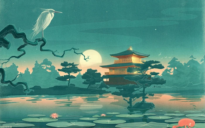 brown and green pagoda illustration painting