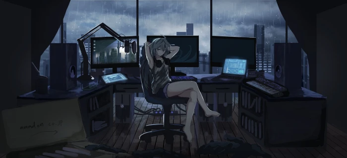 brown hair woman anime character digital art PC gaming multiple display 2k