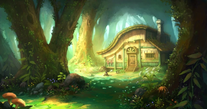 brown and white house near body of water painting artwork fantasy art 2k