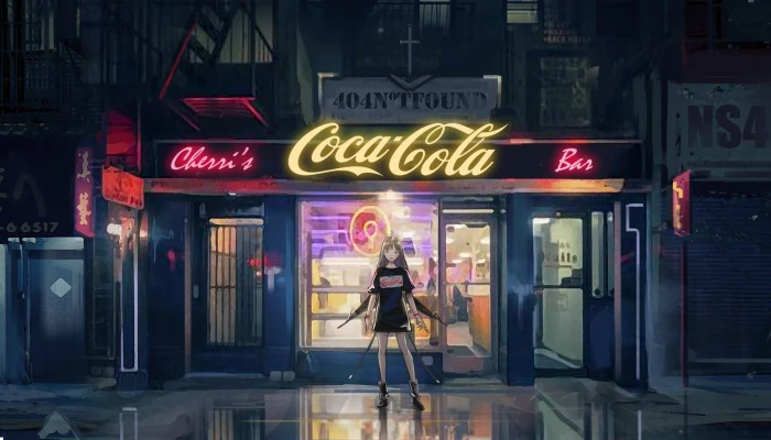 brown haired female anime character Coca Cola night girls 2k