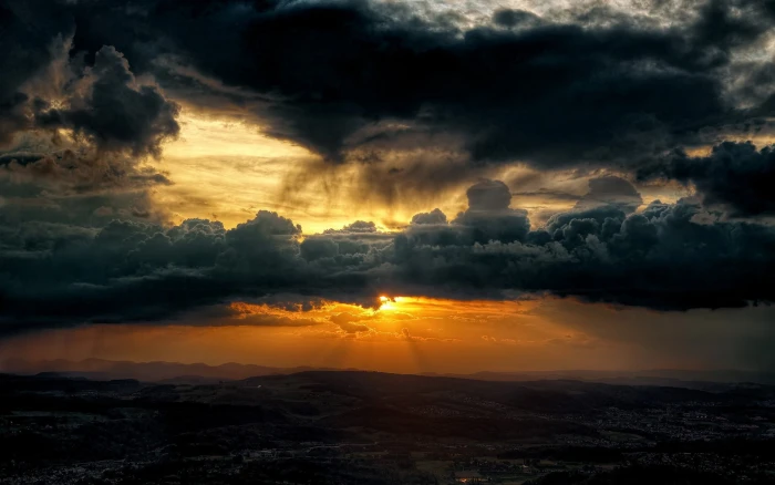cloudy sky during orange sunset clouds sunlight landscape 2k