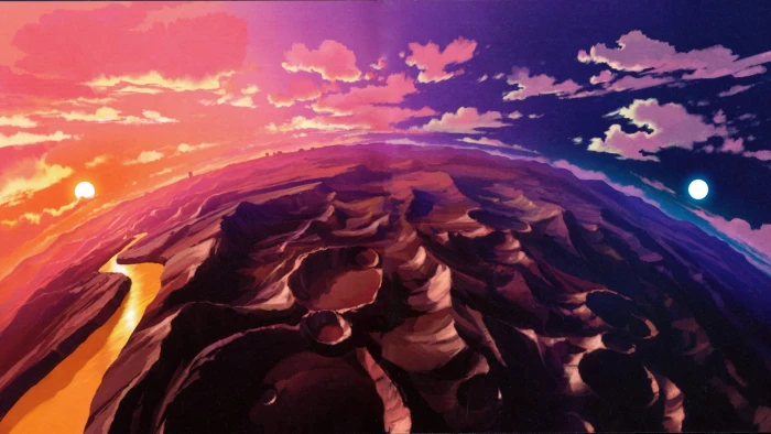 aerial photography of dessert landscape clouds mountains Tengen Toppa Gurren Lagann 2k