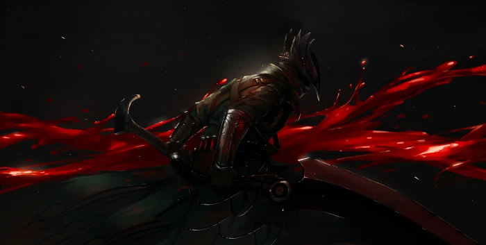 animated killer character knight blood sword Bloodborne red 2k 4k