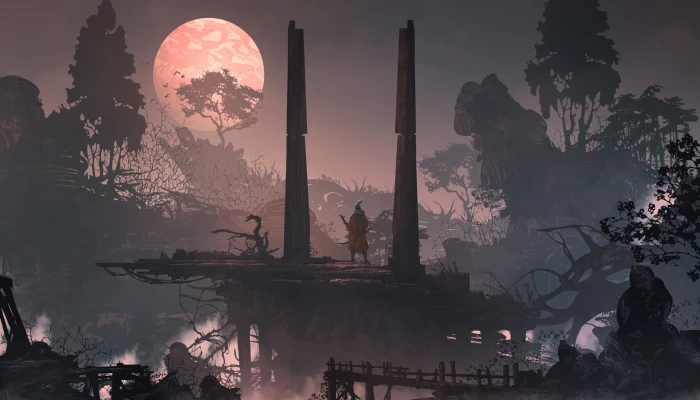 digital art samurai warrior landscape environment sunset 2k