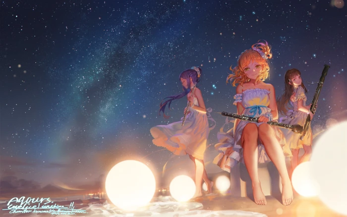 anime girls artwork digital art Love Live Sunshine space 2k
