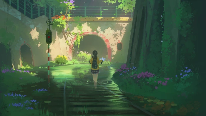 anime girls illustration city nature original characters 2k