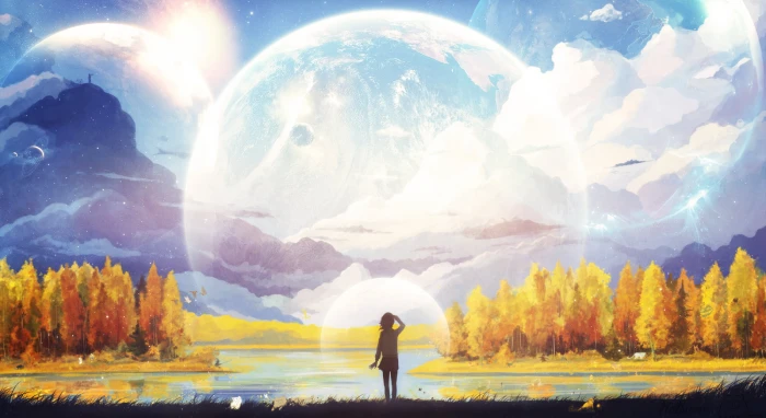 anime wallpaper artwork fantasy art mountains Moon forest 2k