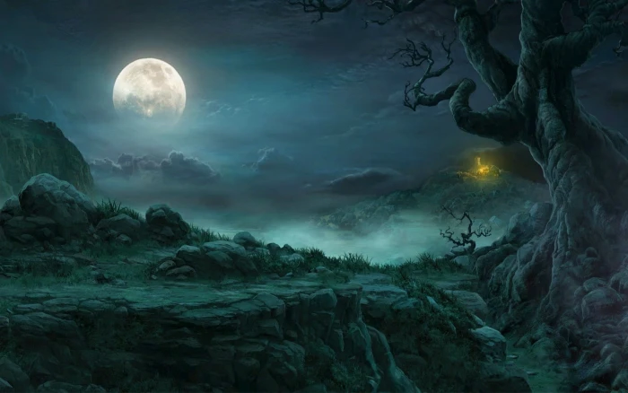 creepy Dark Evil horror scary spooky moon night full 2k