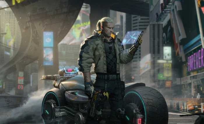digital art artwork men video games cyberpunk Geralt of Rivia 2k