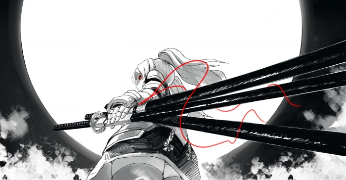 female anime character holding swords digital wallpaper drawing 2k