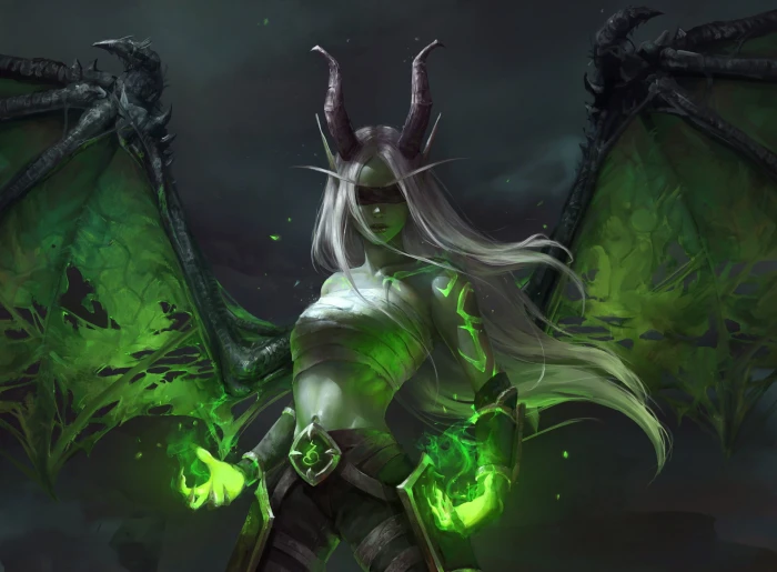 female demon digital wallpaper magic World of Warcraft illidari 2k