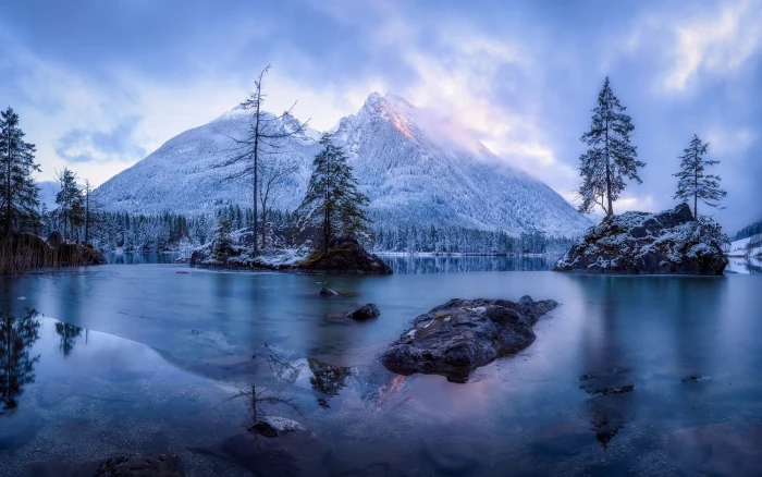 snow mountain beside body of water nature landscape winter 2k