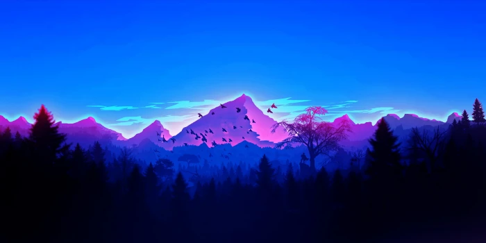artwork landscape mountains forest minimalism vaporwave 2k 4k