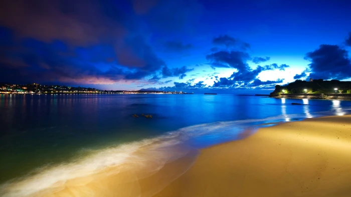 sea night clouds sky beach 2k
