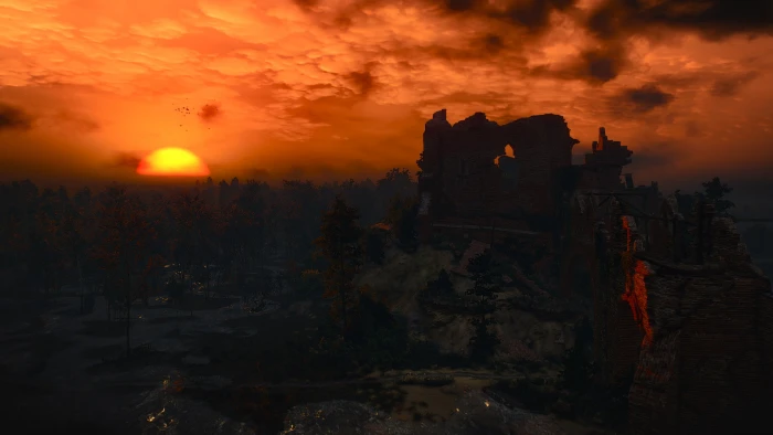 The Witcher 3 Wild Hunt video games sunset sky architecture 2k