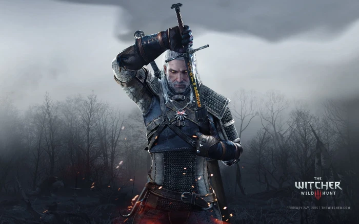 the Witcher wallpaper White Forest Sword Corpses Wolf Runes 2k