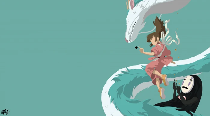 Spirited Away anime digital wallpaper Chihiro minimalism copy space 2k 4k