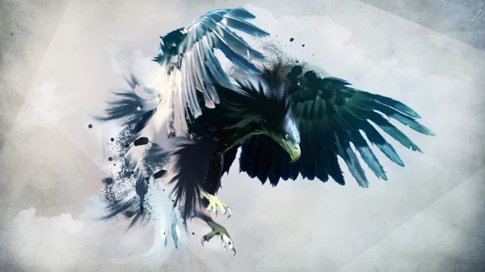 black and gray eagle illustration animals birds digital art 2k