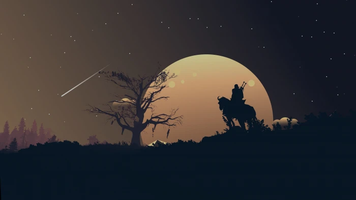 The Witcher 3 Wild Hunt landscape night yellow background 2k 4k