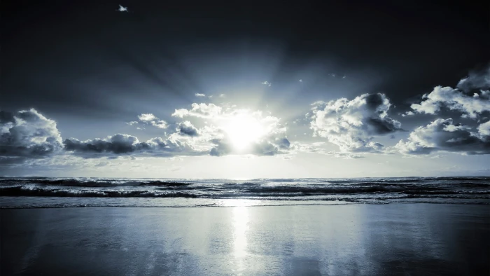 sun with gray clouds landscape nature beach sunlight sea 2k