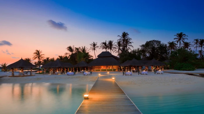 water beach night architecture bar maldives Nature Beaches HD Art 2k