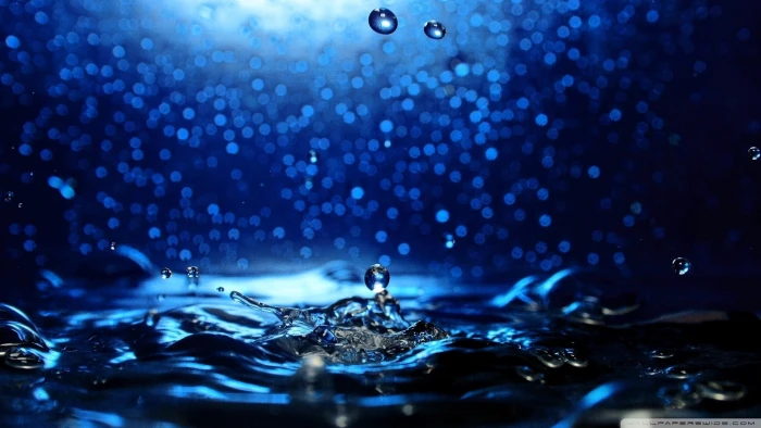 water droplet nature liquid drops blue background 2k