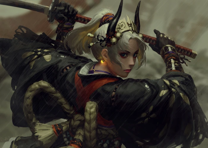 woman holding katana anime wallpaper Z W Gu women samurai 2k