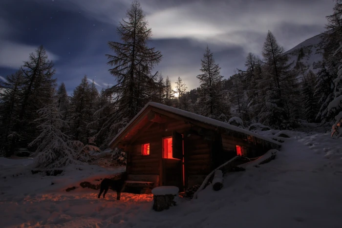 brown wooden house photography landscape nature winter cabin 2k