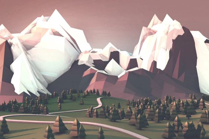 white and brown mountain illustration mountains low poly digital art 2k