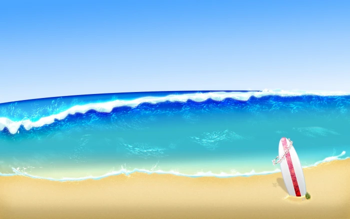 white surfboard near the beach illustration surfboards waves 2k