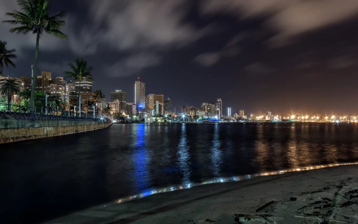 Durban Buildings Skyscrapers Night Lights Beach HD cityscape 2k