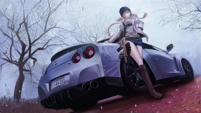 female anime character illustration vehicle car girls 2k