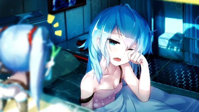 female blue haired anime character wallpaper sleepy girls 2k