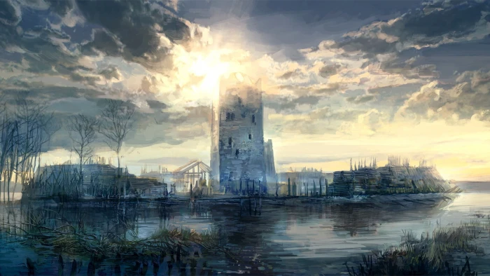 gray concrete building illustration video games The Witcher 2k