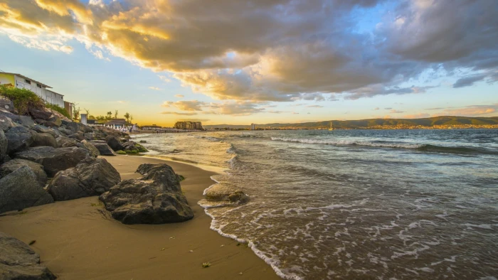 gray rock formation landscape coast rocks sea foam beach 2k
