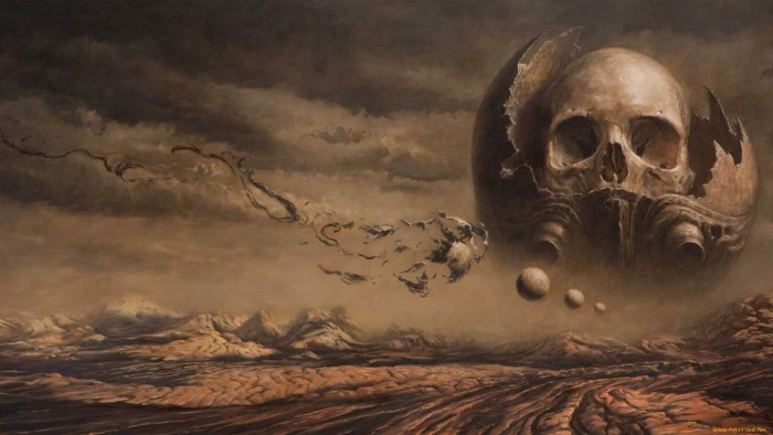 gray skull wallpaper fantasy art artwork dark sky 2k