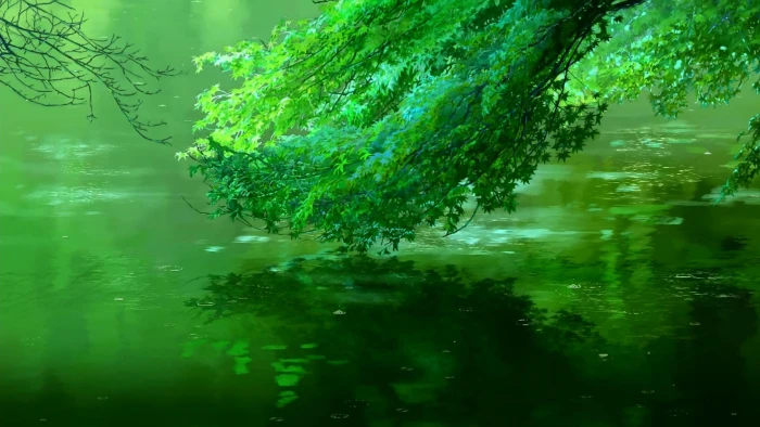 green trees leafed plants over body of water fantasy art 2k