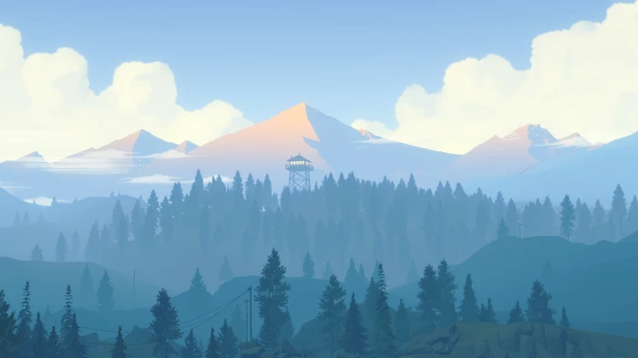 illustration of mountains surrounded by trees under white clouds 2k 4k