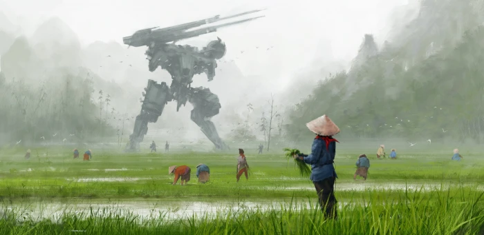illustration landscape robot science fiction Jakub R alski 2k