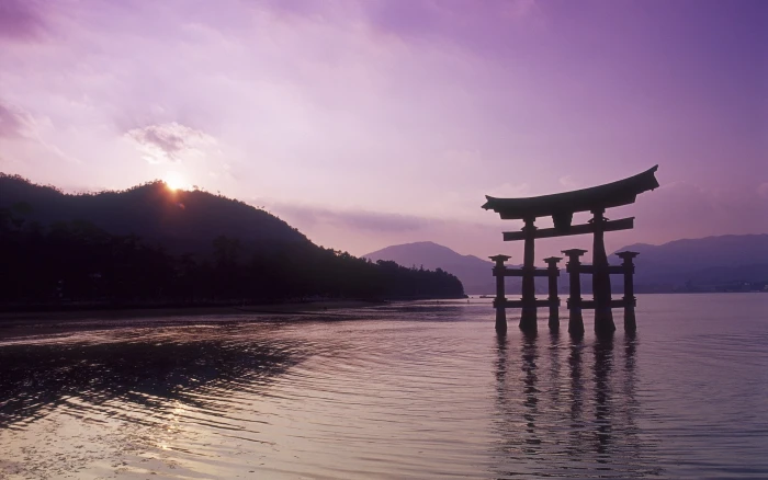 Japan nature Miyajima water sky religion mountain belief 2k