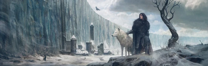 Jon Snow and Ghost art fantasy luminos game of thrones 2k