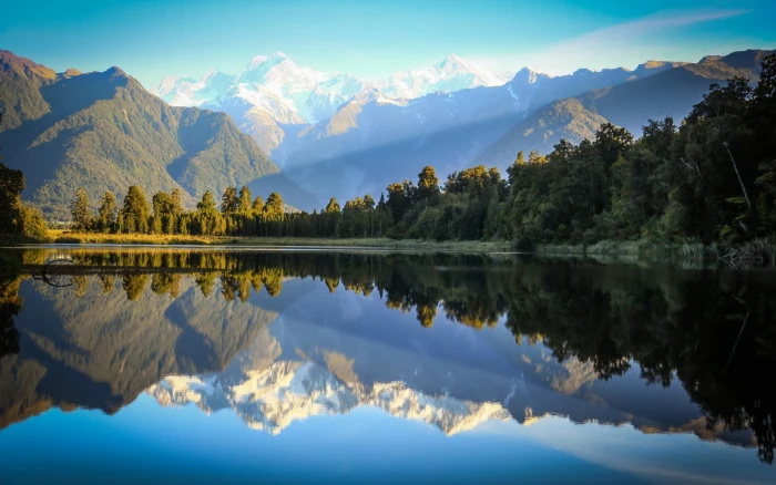 lake during daytime mountains river reflection nature landscape 2k
