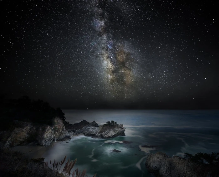 landscape photography of star nature waterfall beach sea 2k