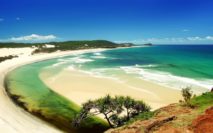 landscape tropical coast sea beach waves sand island 2k