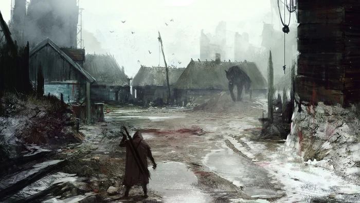 man and wolf painting The Witcher Geralt of Rivia 3 Wild Hunt 2k