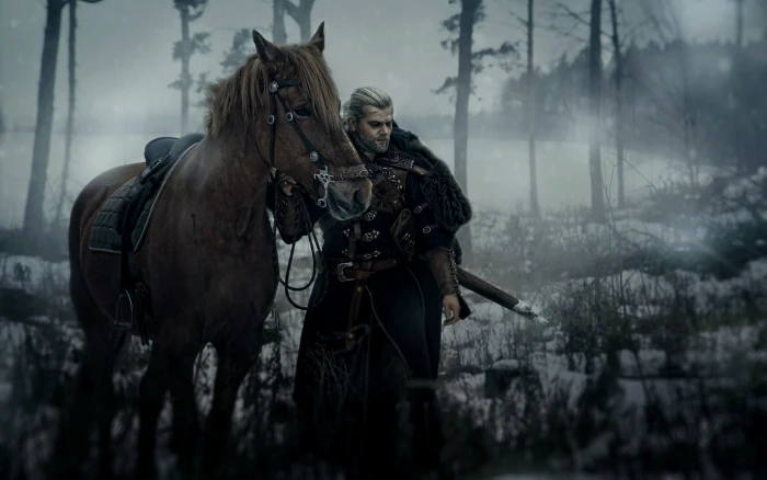 man beside brown horse painting The Witcher Geralt of Rivia 2k