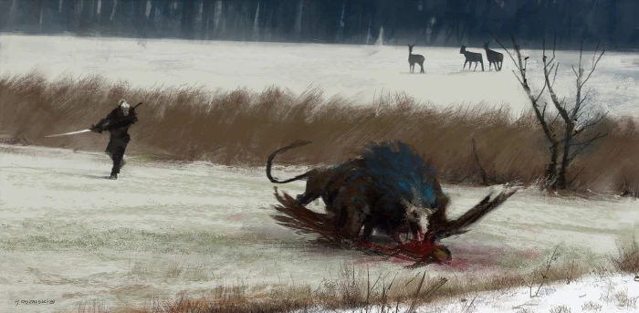 man slaying beast painting The Witcher 3 Wild Hunt 2k