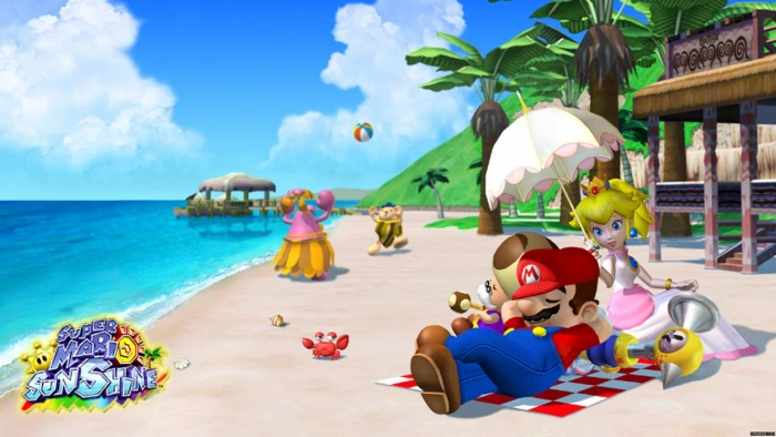 Mario Super Sunshine Princess Peach water sky beach 2k