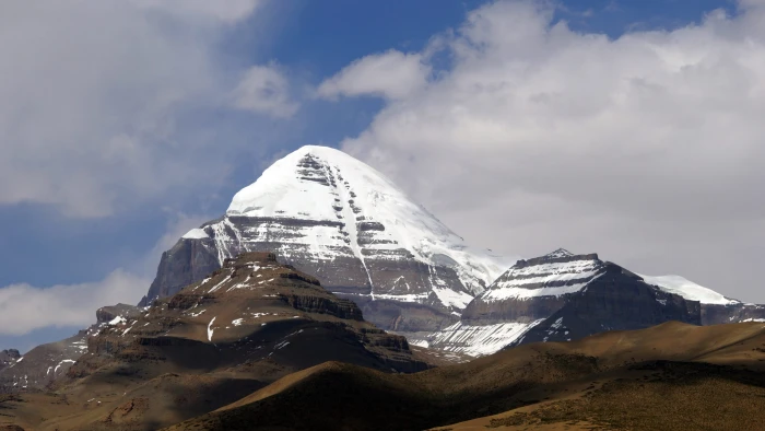 mount kailash mountains snow mountain blue sky white cloud 2k